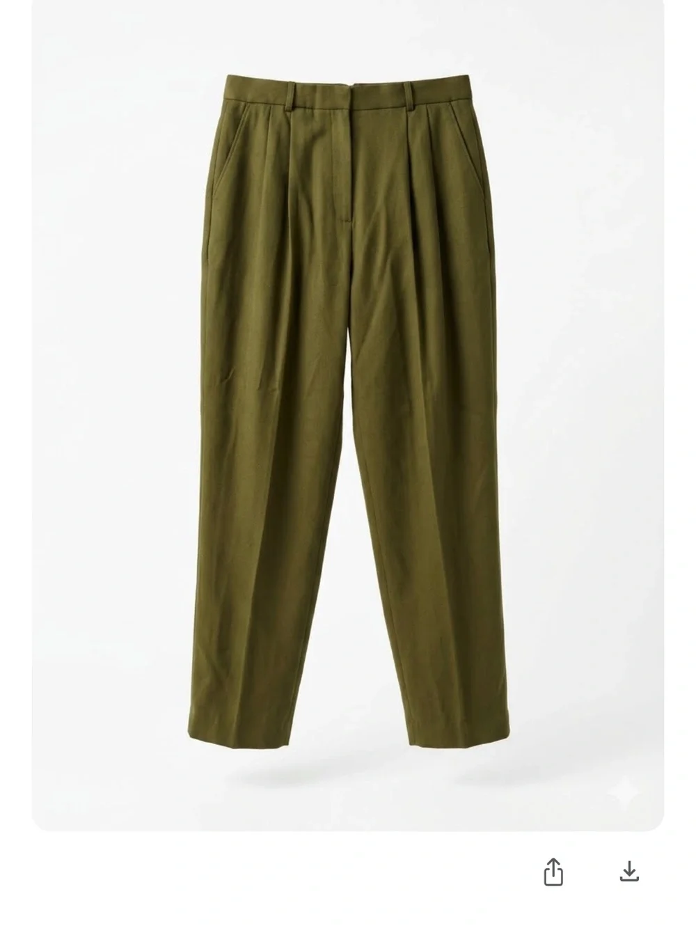 Pleated High-Rise Olive Green Trousers - Picture 2 of 5